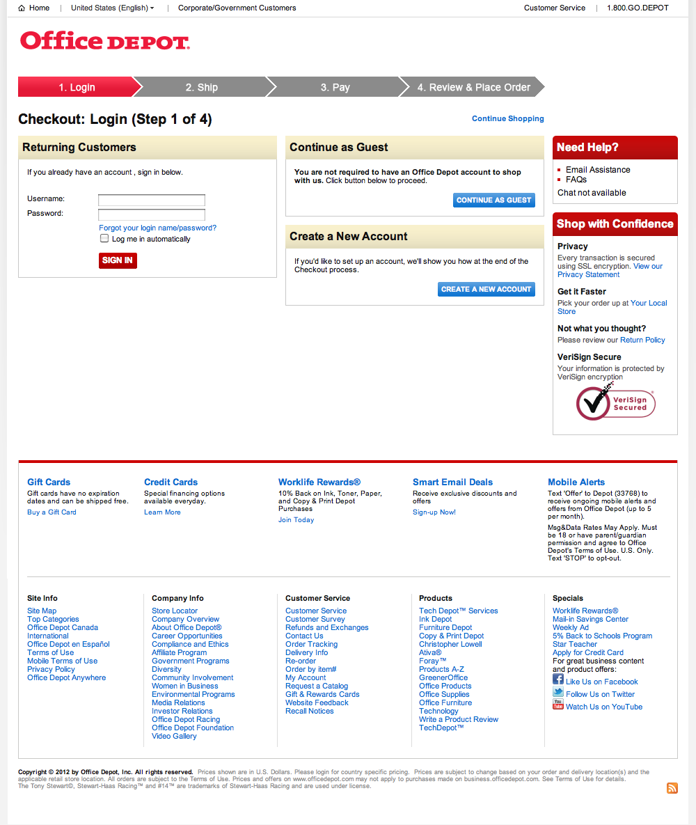 Office Depot’s Account Selection 592 of 682 Account Selection Examples Baymard Institute