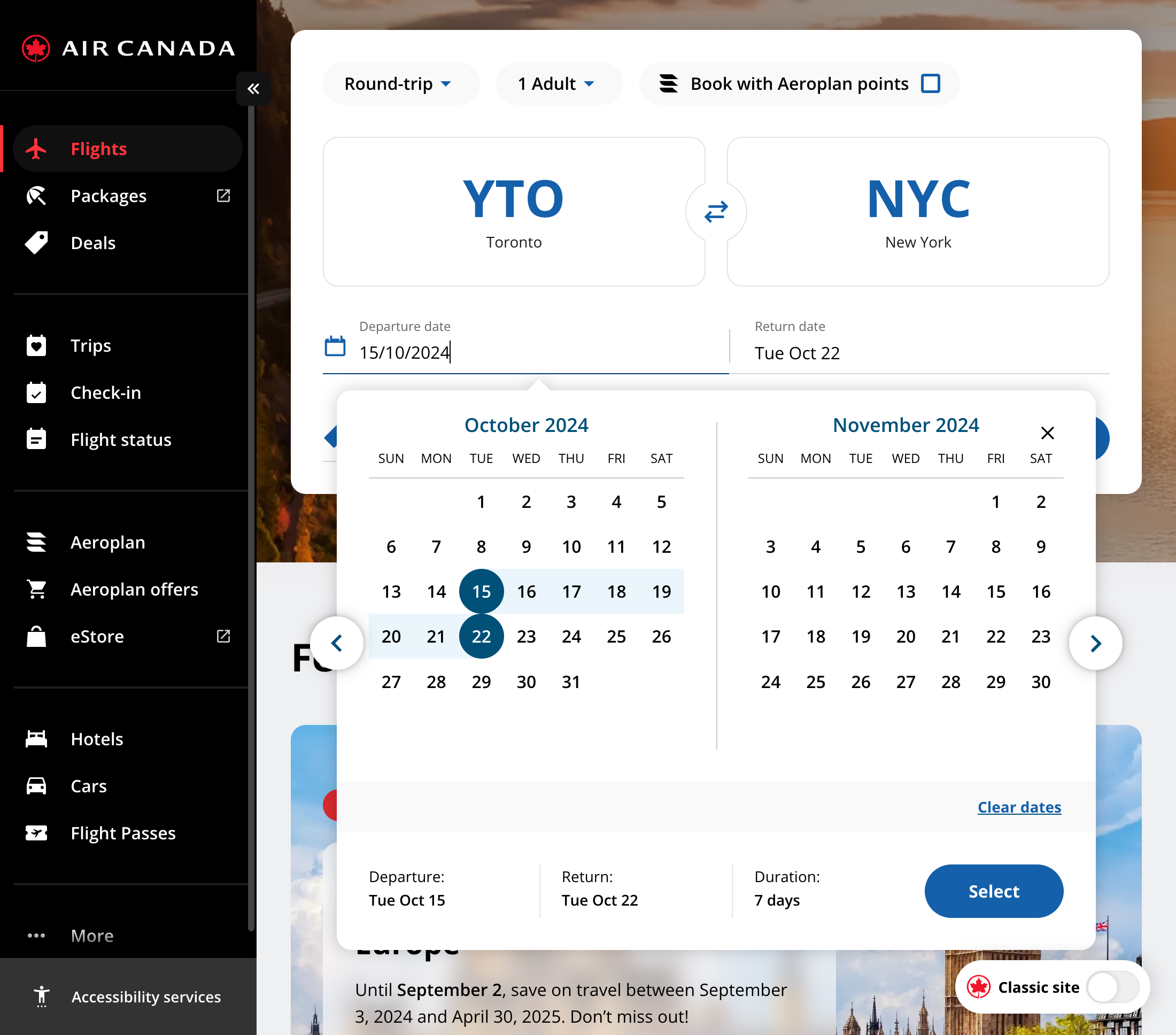 Desktop screenshot of Air Canada
