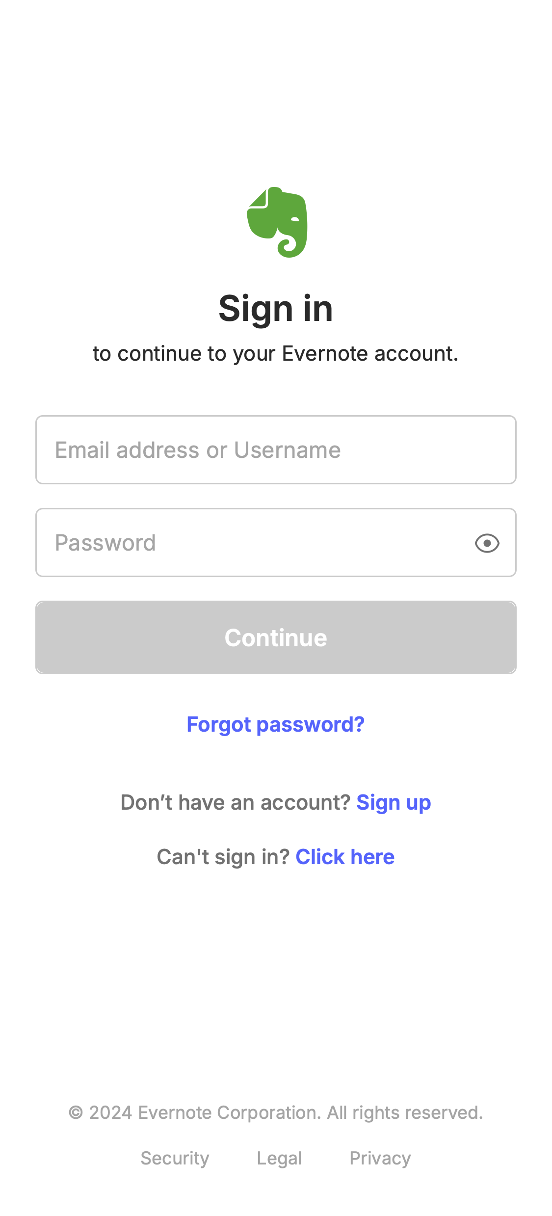 Mobile screenshot of Evernote
