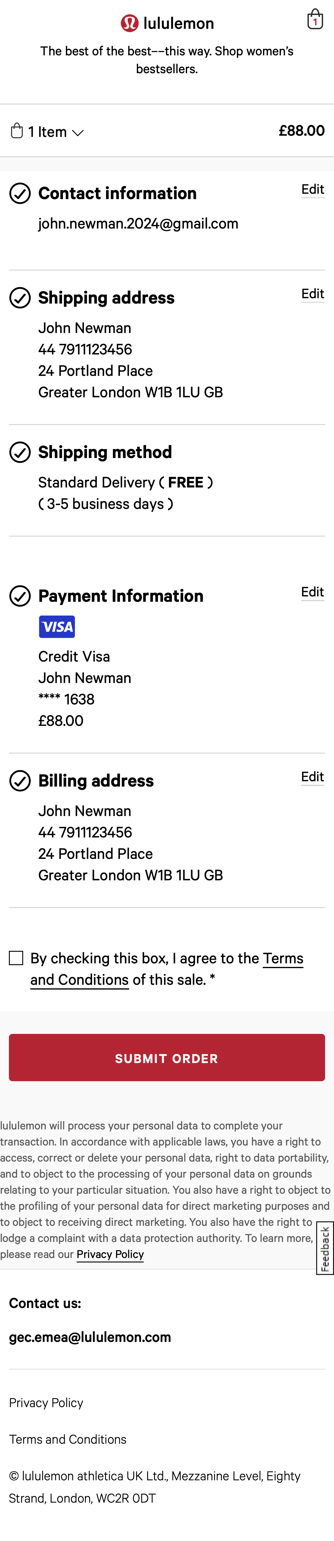 Mobile screenshot of Lululemon UK