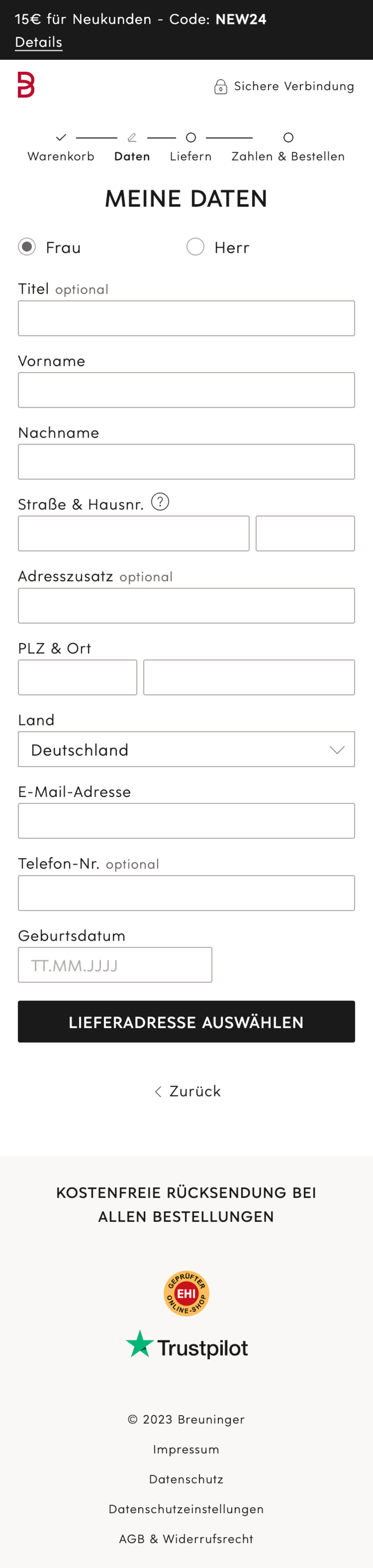 Mobile screenshot of E. Breuninger