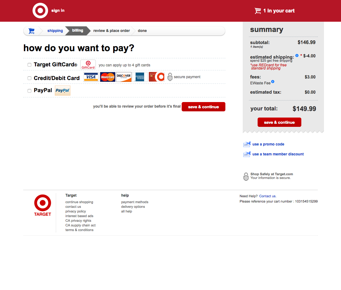 Target’s Payment 928 of 1003 Payment Examples Baymard Institute