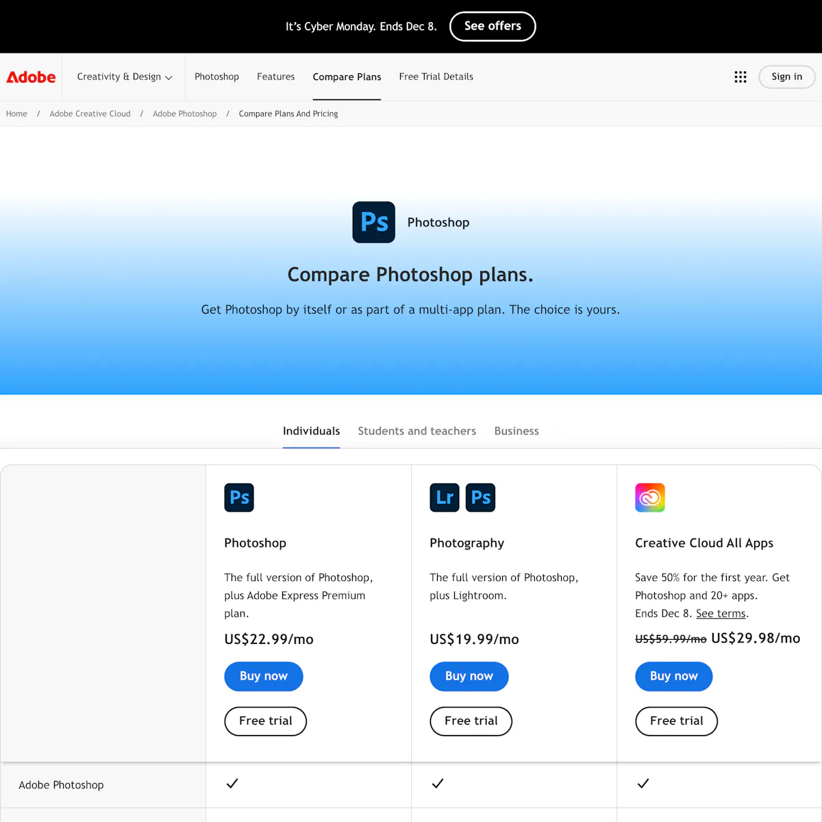 79 ‘Plan Matrix’ Design Examples – Baymard Institute