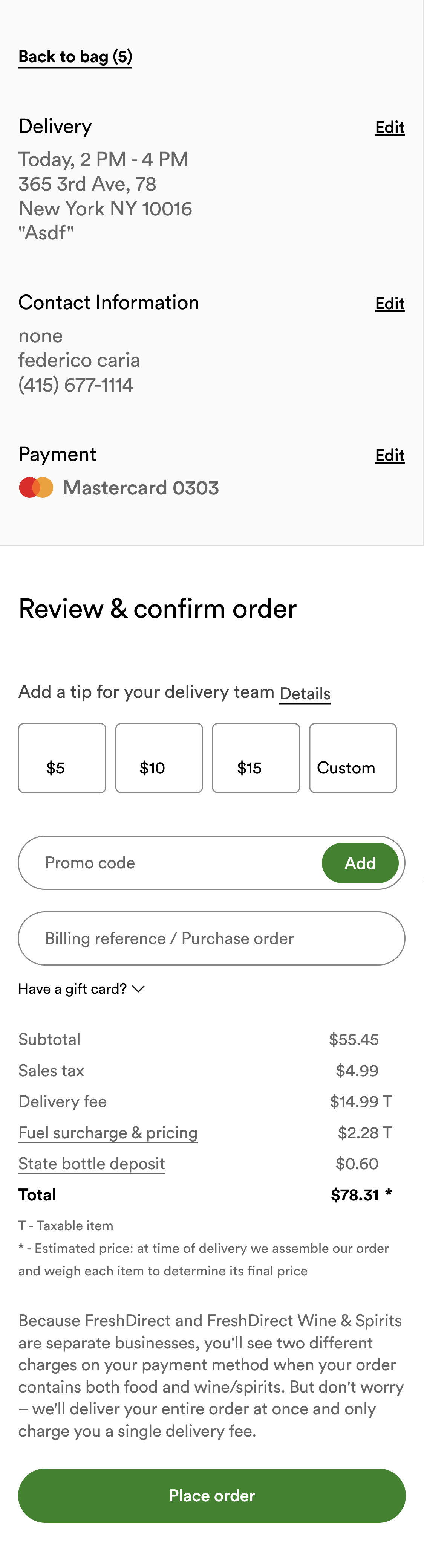 Mobile screenshot of FreshDirect