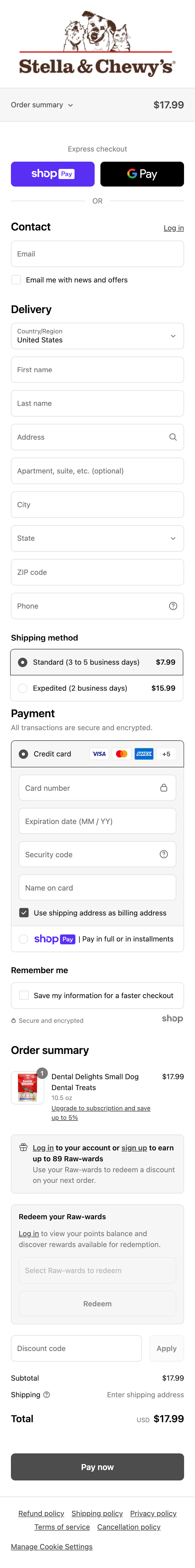 Mobile screenshot of Stella & Chewy’s