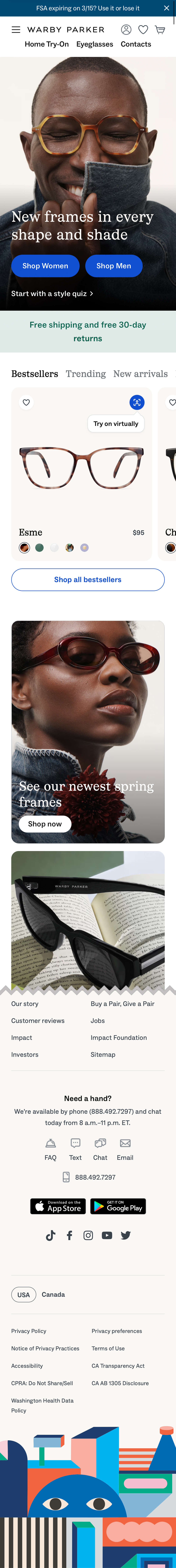 Mobile screenshot of Warby Parker