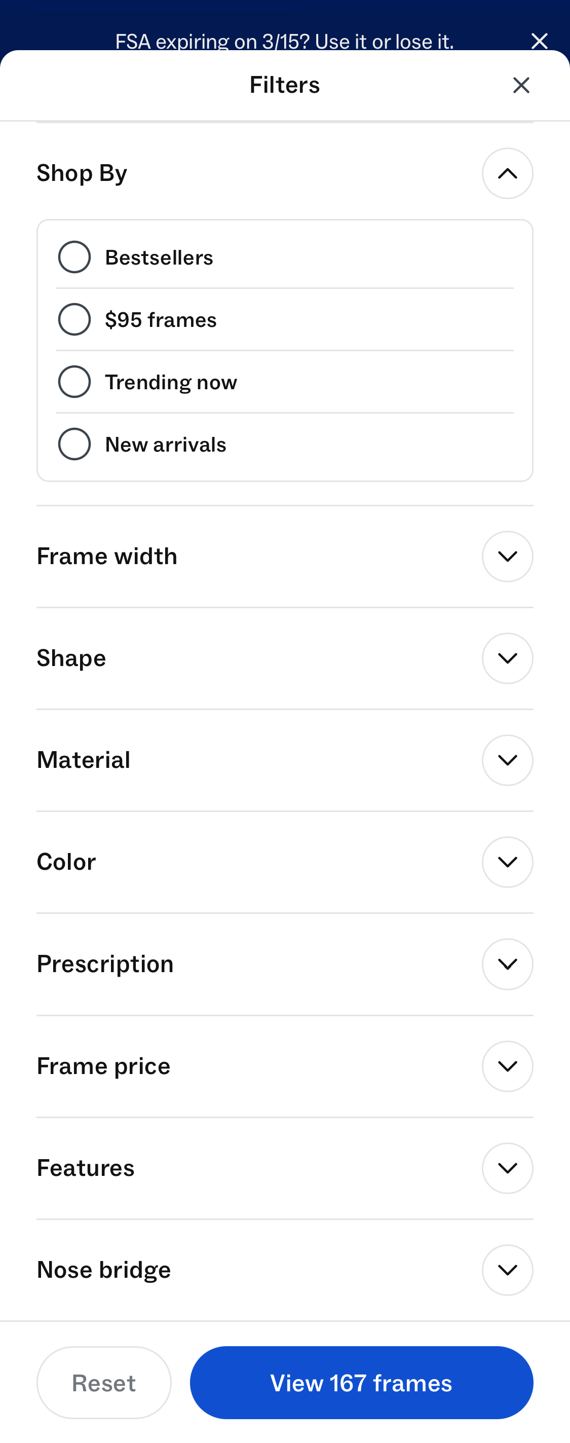 Mobile screenshot of Warby Parker