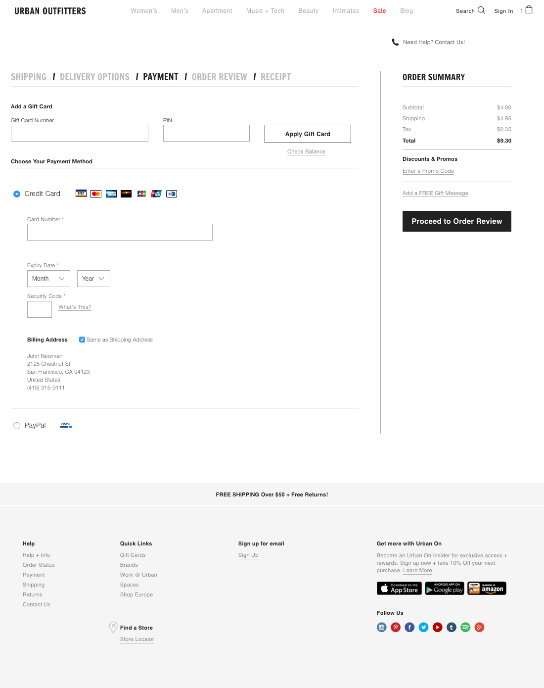 Urban Outfitters’ Payment 695 of 915 Payment Examples Baymard Institute