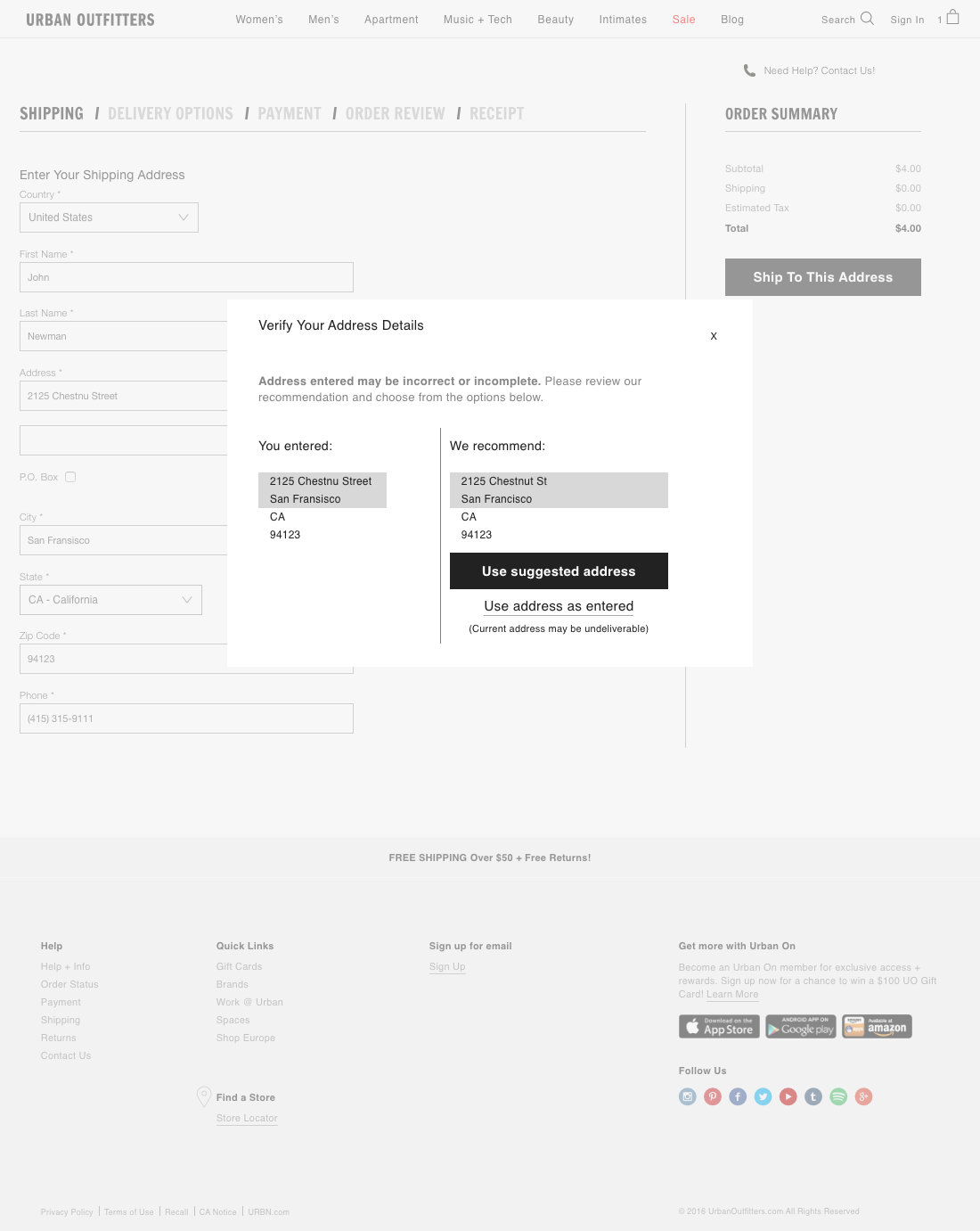 Urban Outfitters’ Address Validator 152 of 154 Address Validator