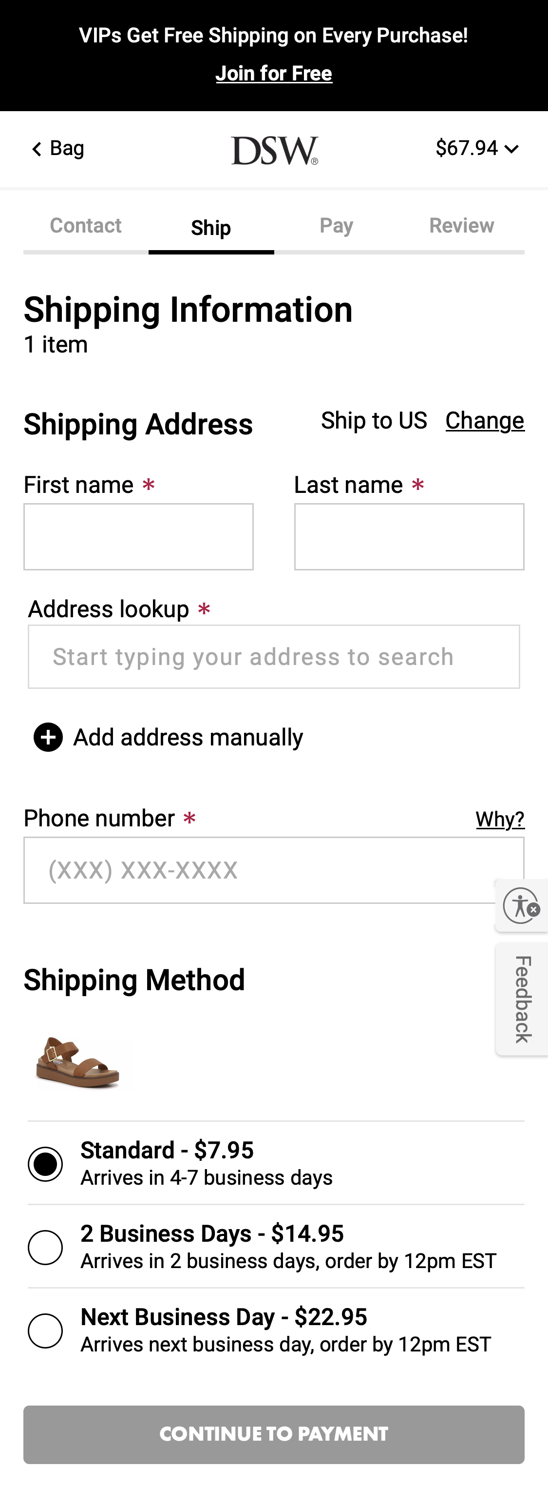 Mobile screenshot of DSW