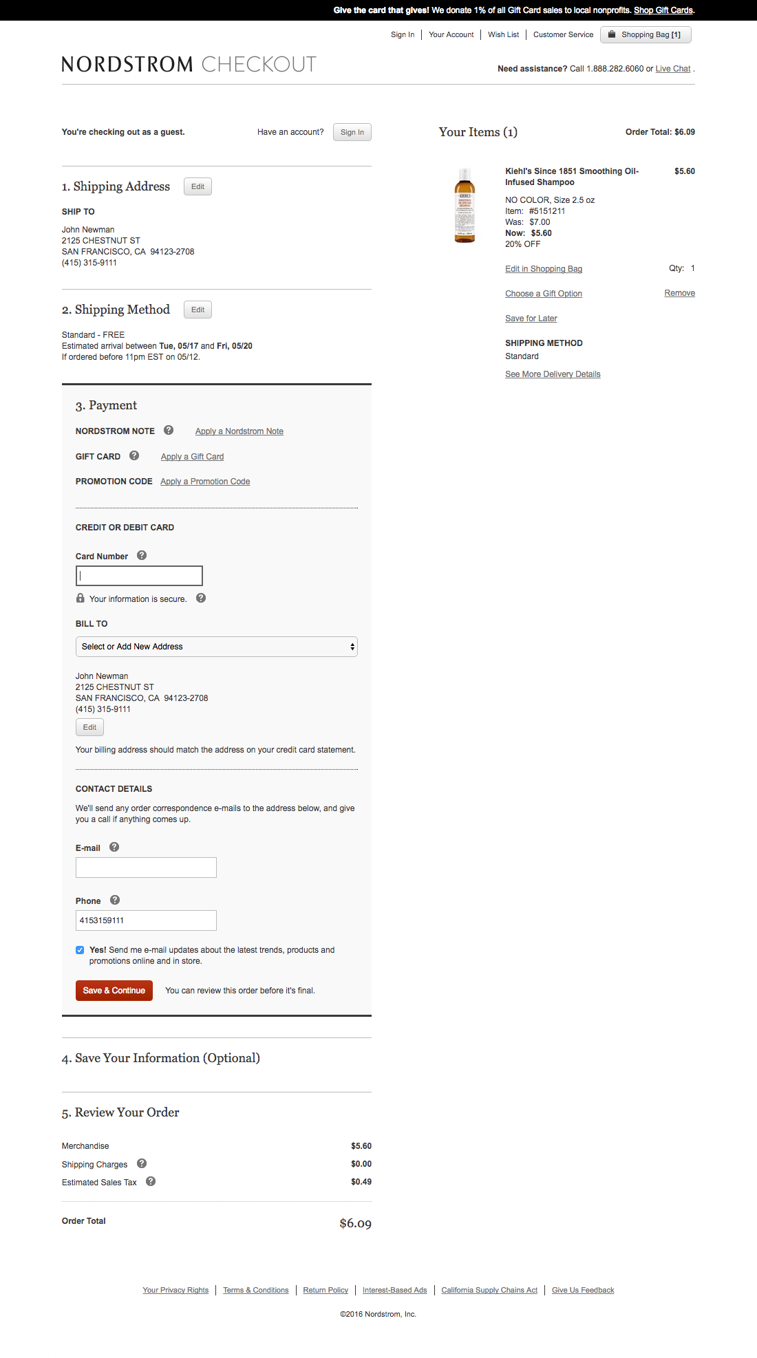 Nordstrom’s Payment 859 of 1118 Payment Examples Baymard Institute