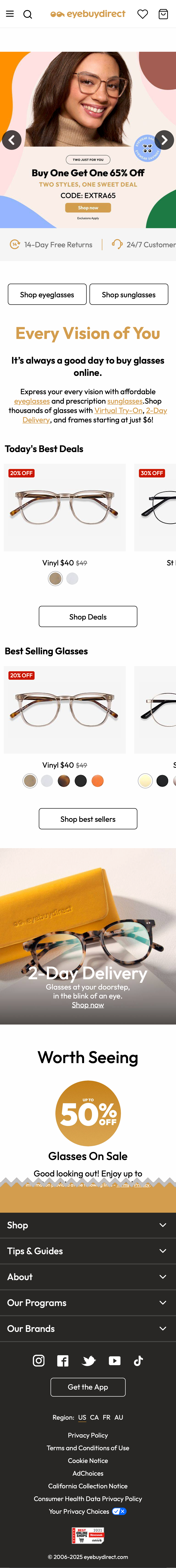 Mobile screenshot of EyeBuyDirect