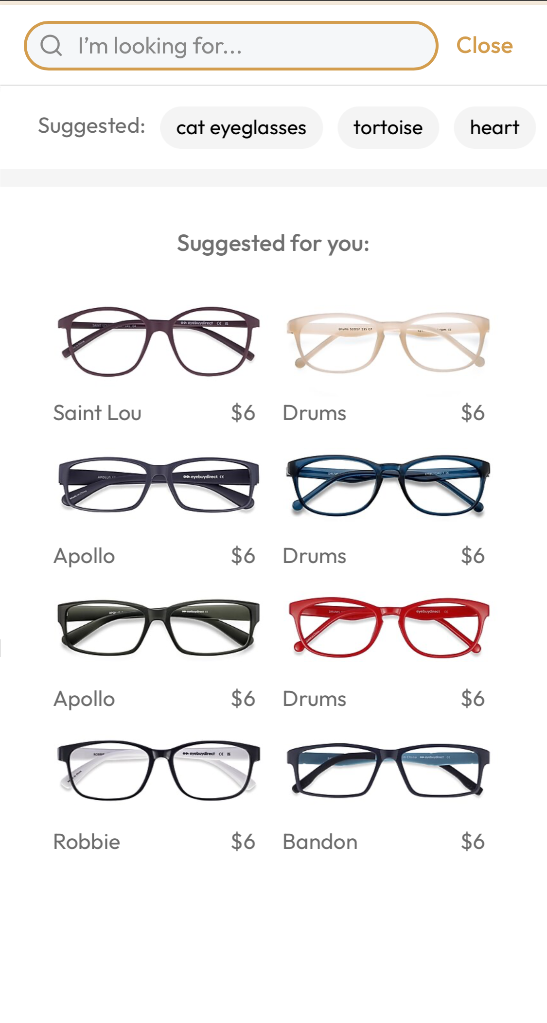 Mobile screenshot of EyeBuyDirect