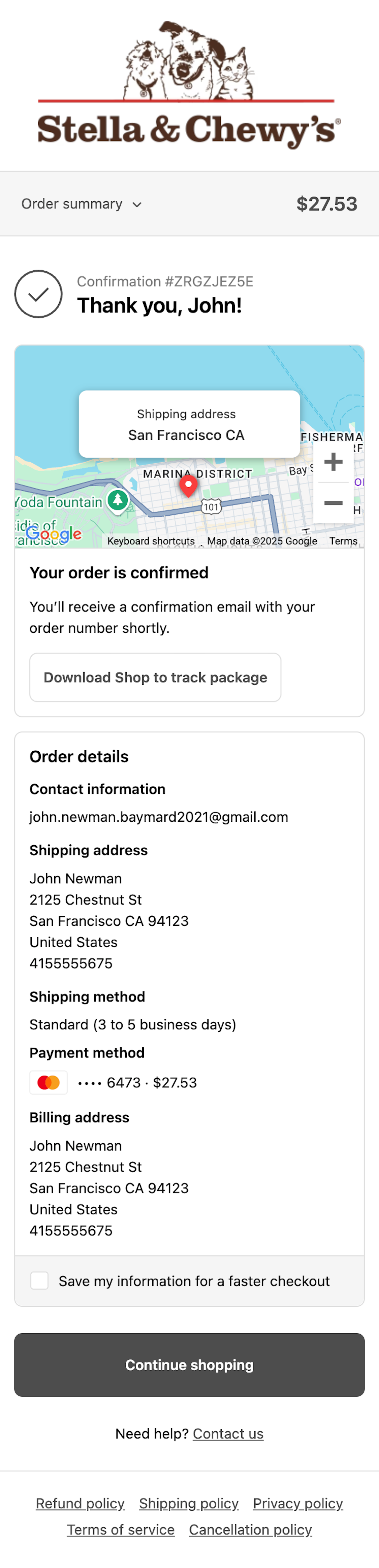 Mobile screenshot of Stella & Chewy’s