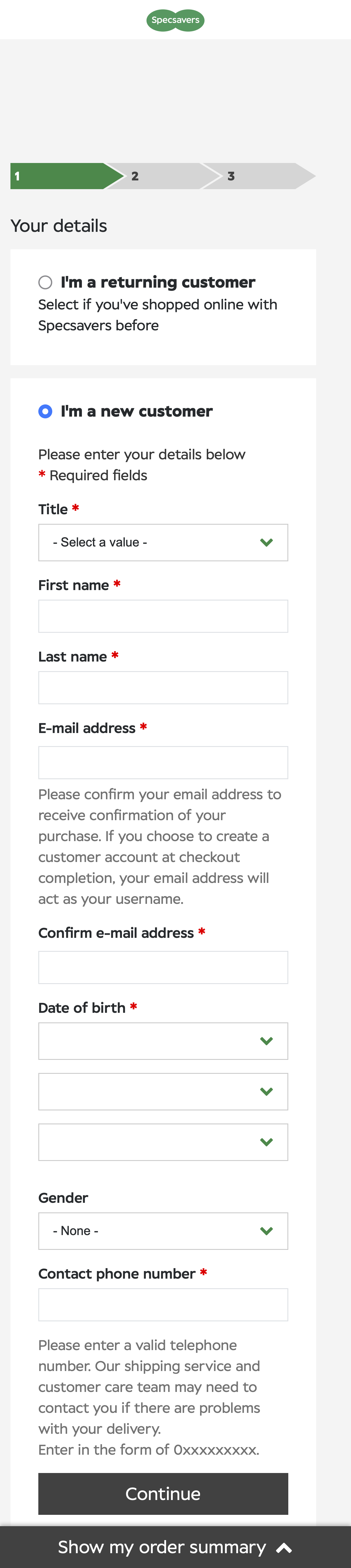Mobile screenshot of Specsavers