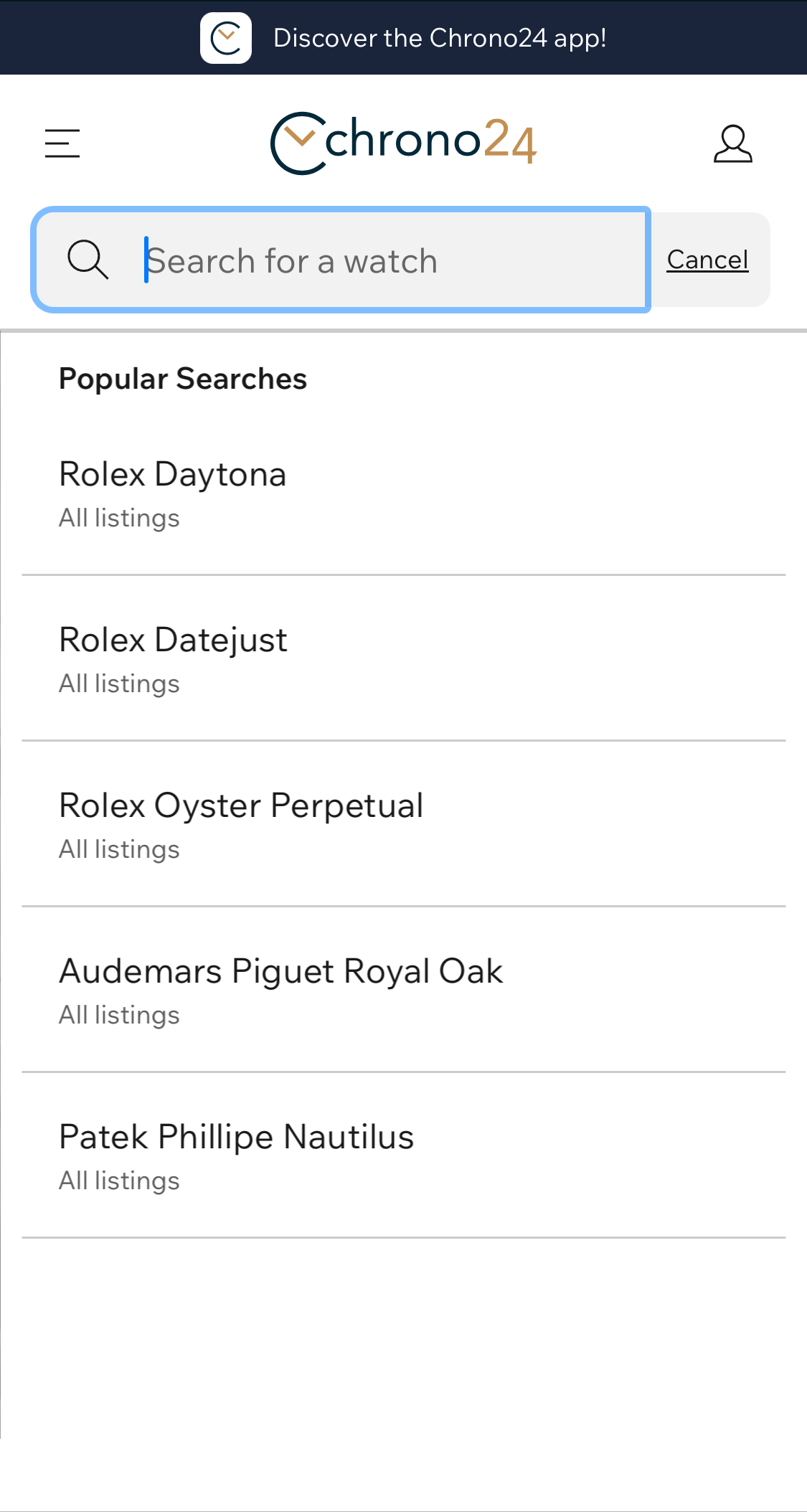 Mobile screenshot of Chrono24