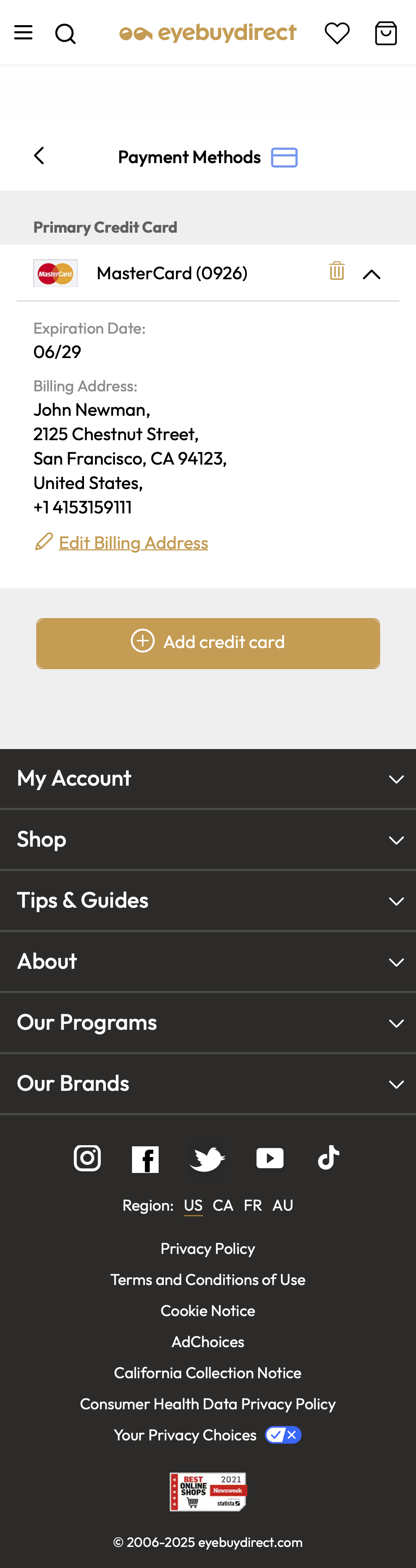 Mobile screenshot of EyeBuyDirect