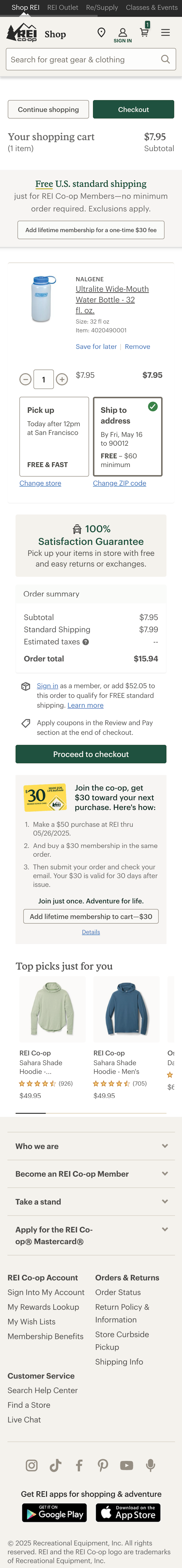 Mobile screenshot of REI