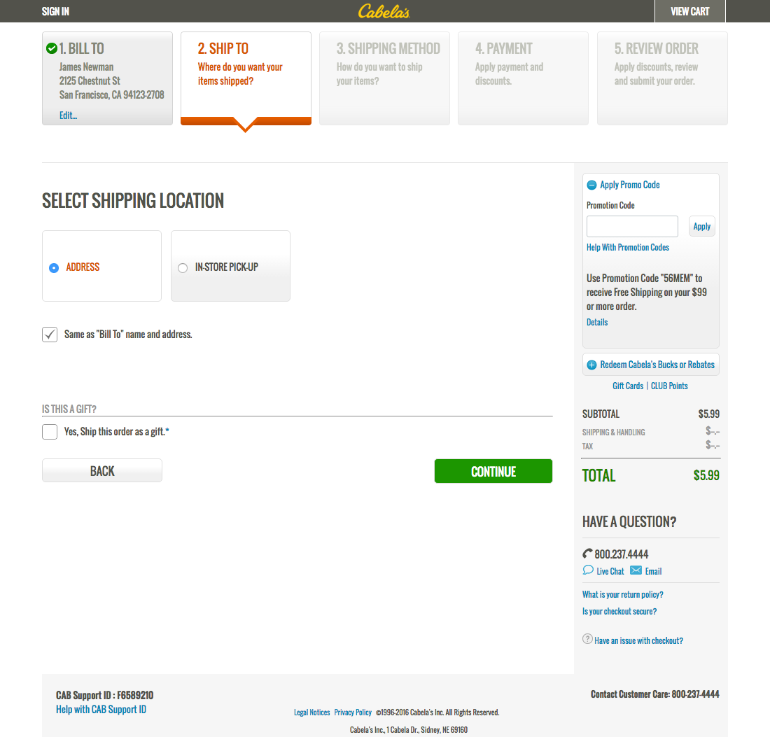 Cabela’s Customer Info & Address 731 of 895 Customer Info & Address