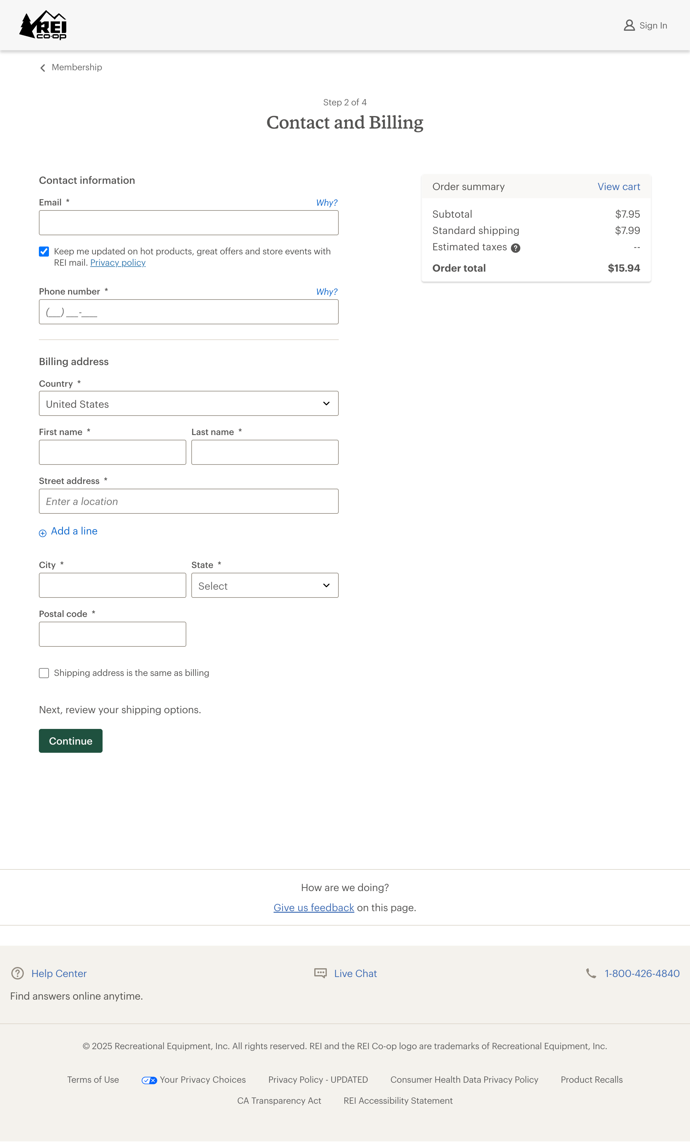 Desktop screenshot of REI