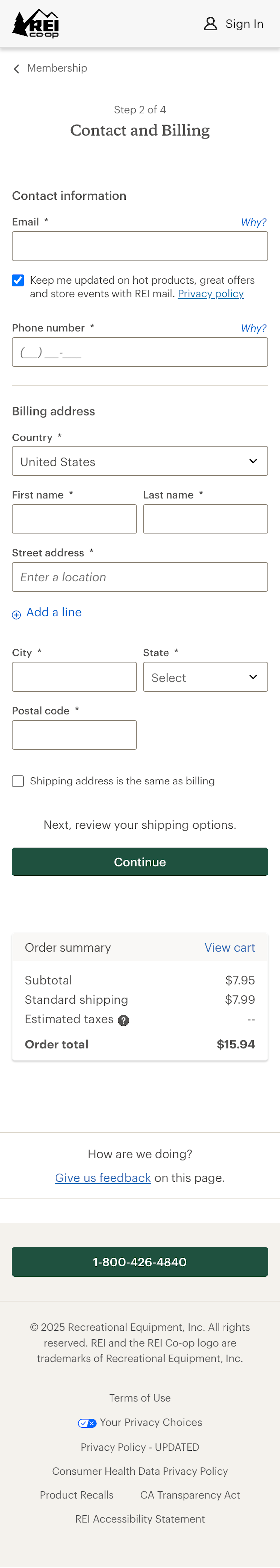 Mobile screenshot of REI