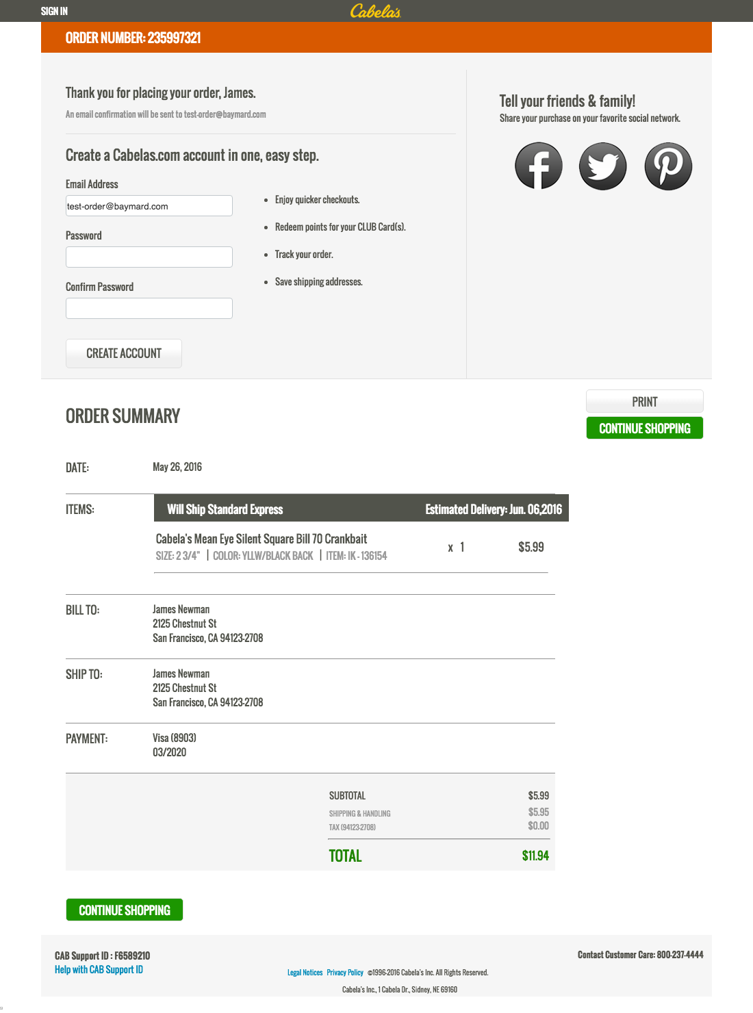 Cabela’s Receipt / Order Confirmation 479 of 532 Receipt / Order