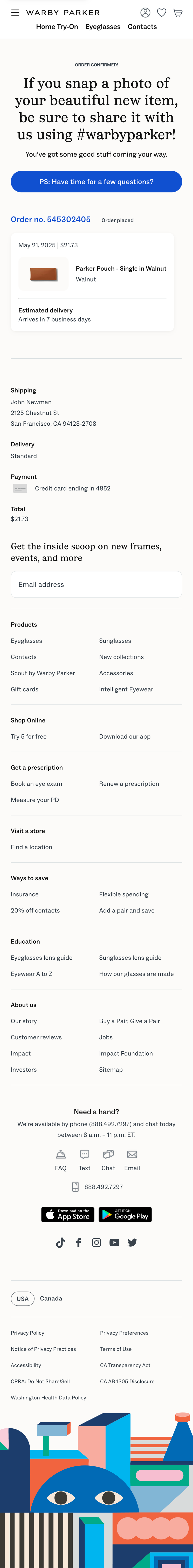 Mobile screenshot of Warby Parker