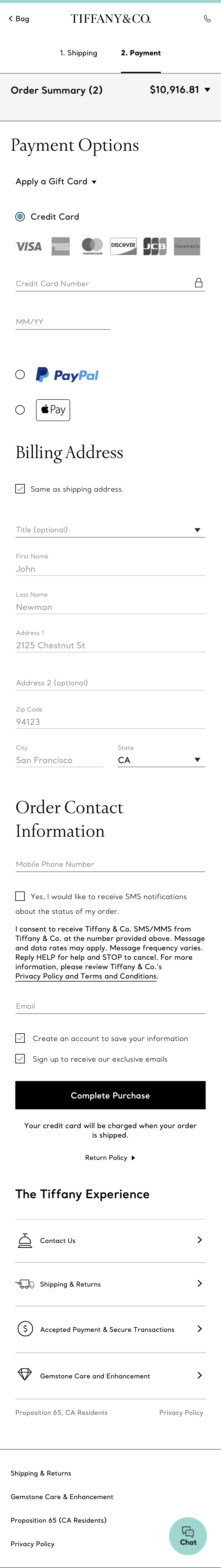 Mobile screenshot of Tiffany