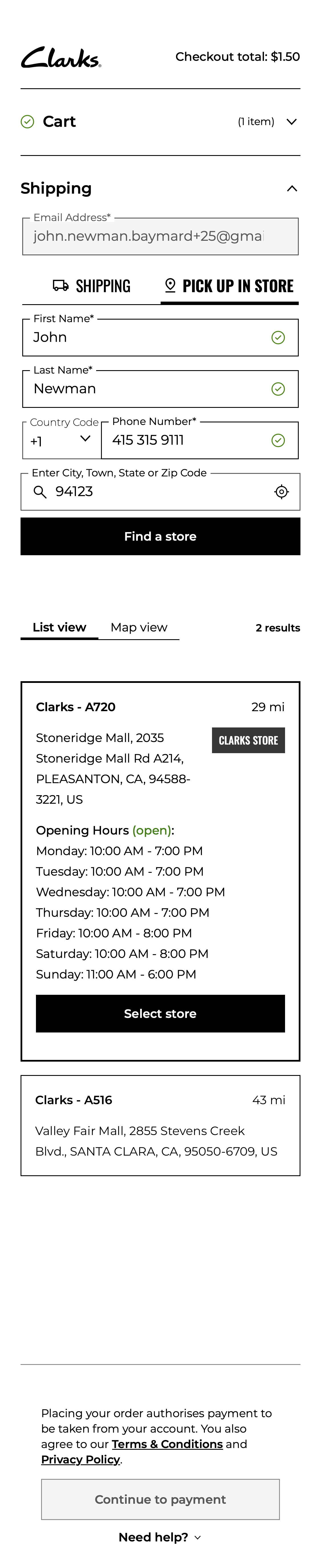 Mobile screenshot of Clarks