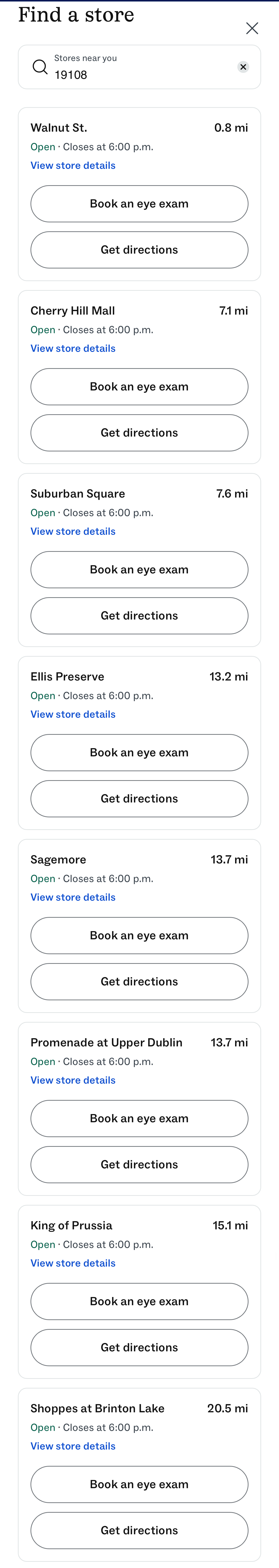 Mobile screenshot of Warby Parker