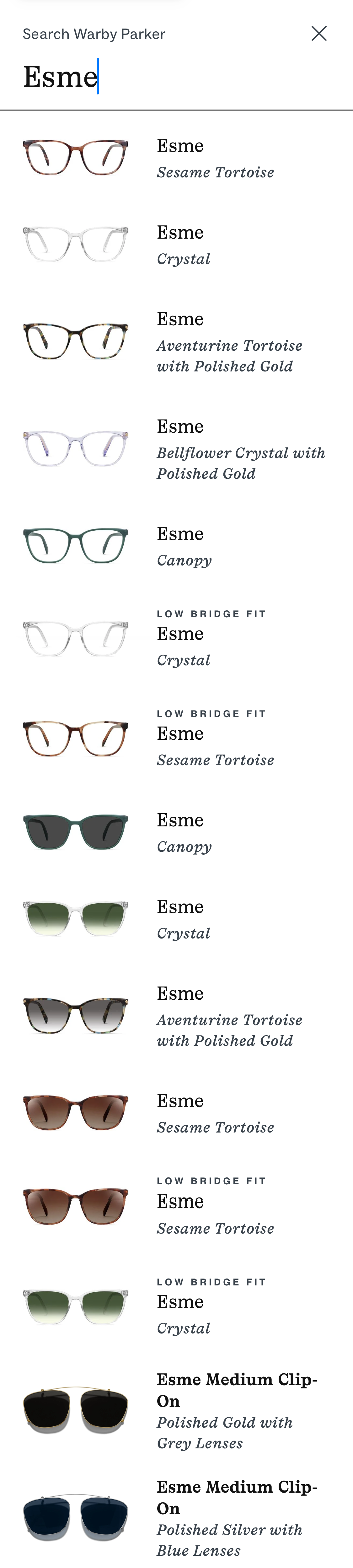 Mobile screenshot of Warby Parker