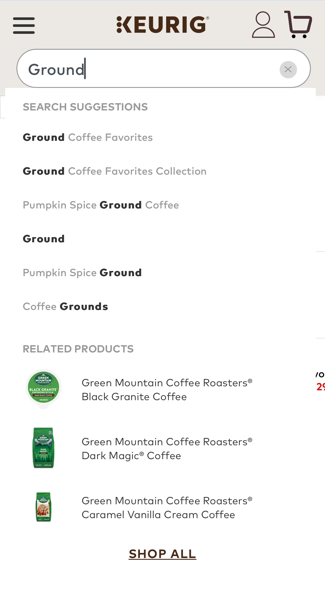 Mobile screenshot of Keurig