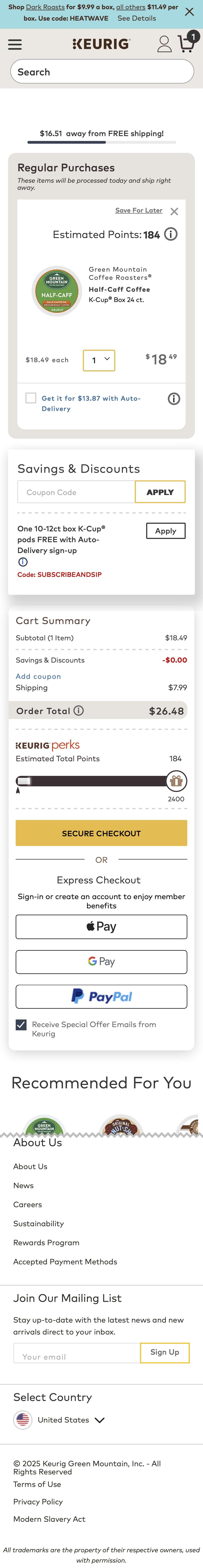 Mobile screenshot of Keurig