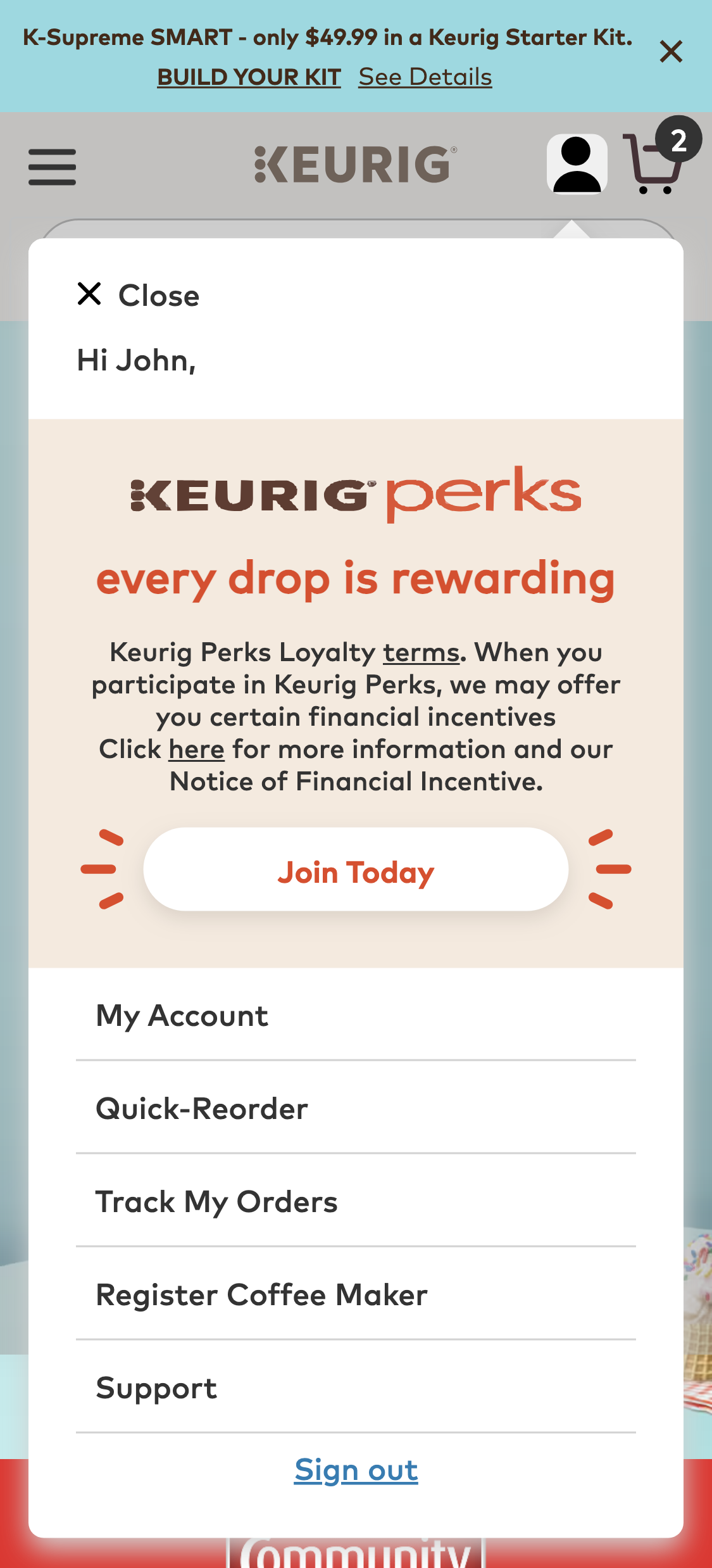 Mobile screenshot of Keurig