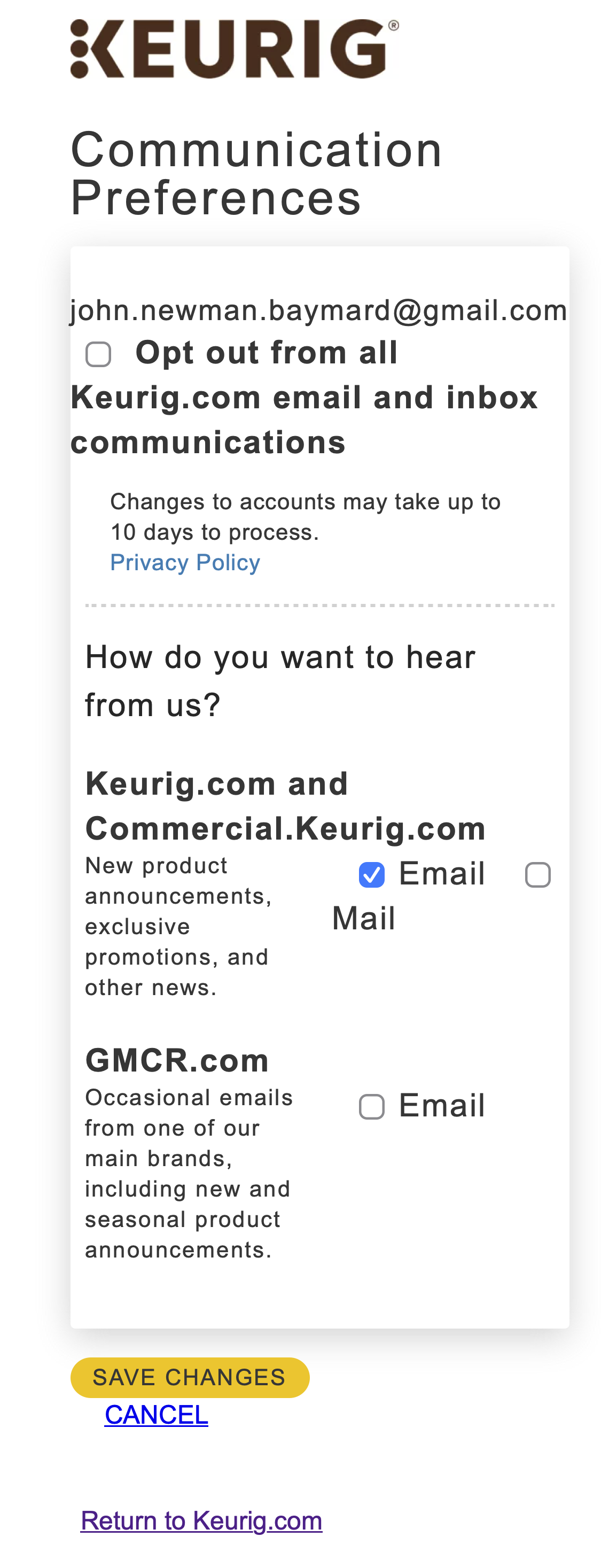 Mobile screenshot of Keurig