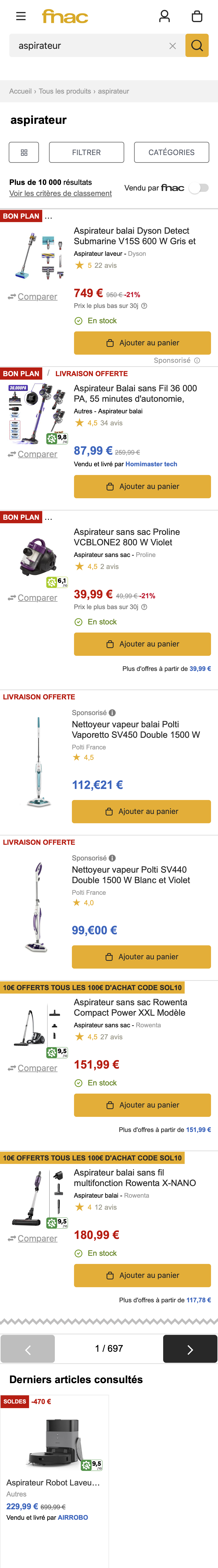 Mobile screenshot of Fnac