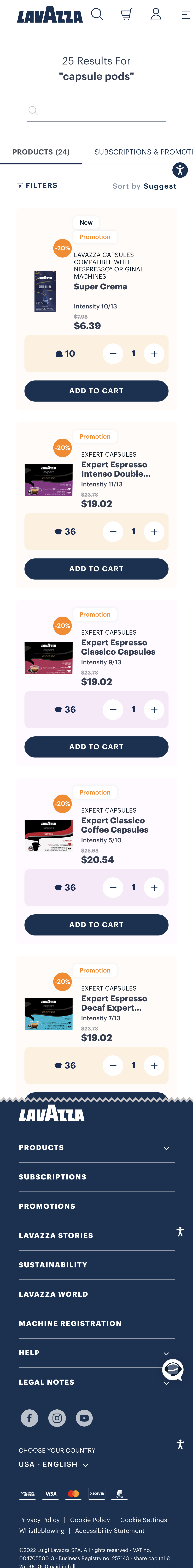 Mobile screenshot of Lavazza