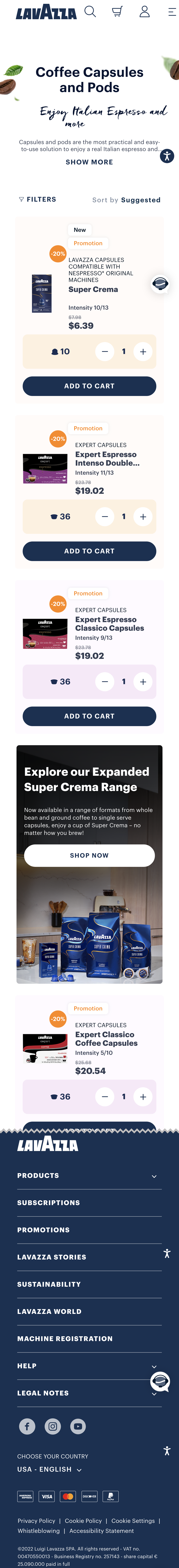 Mobile screenshot of Lavazza