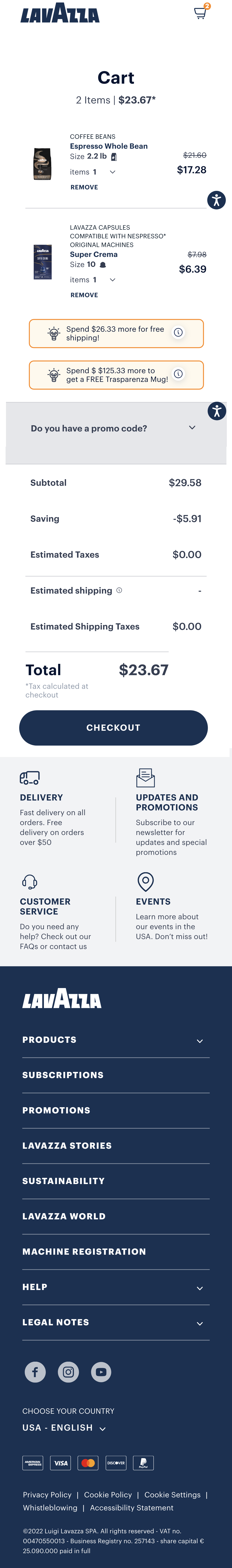 Mobile screenshot of Lavazza