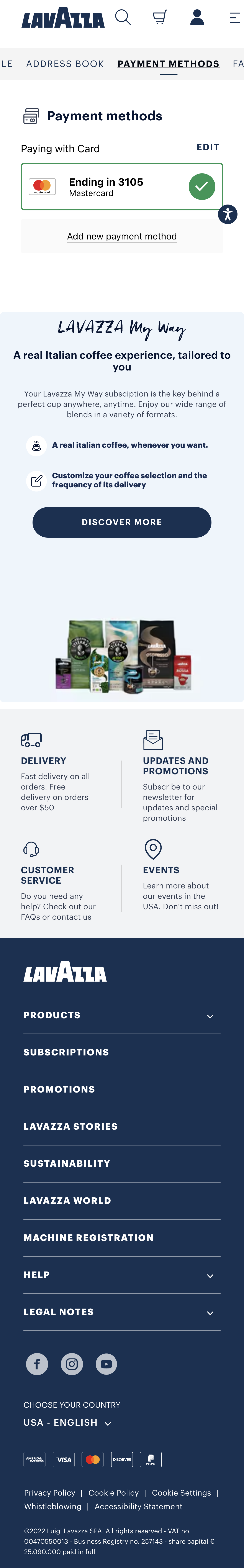 Mobile screenshot of Lavazza