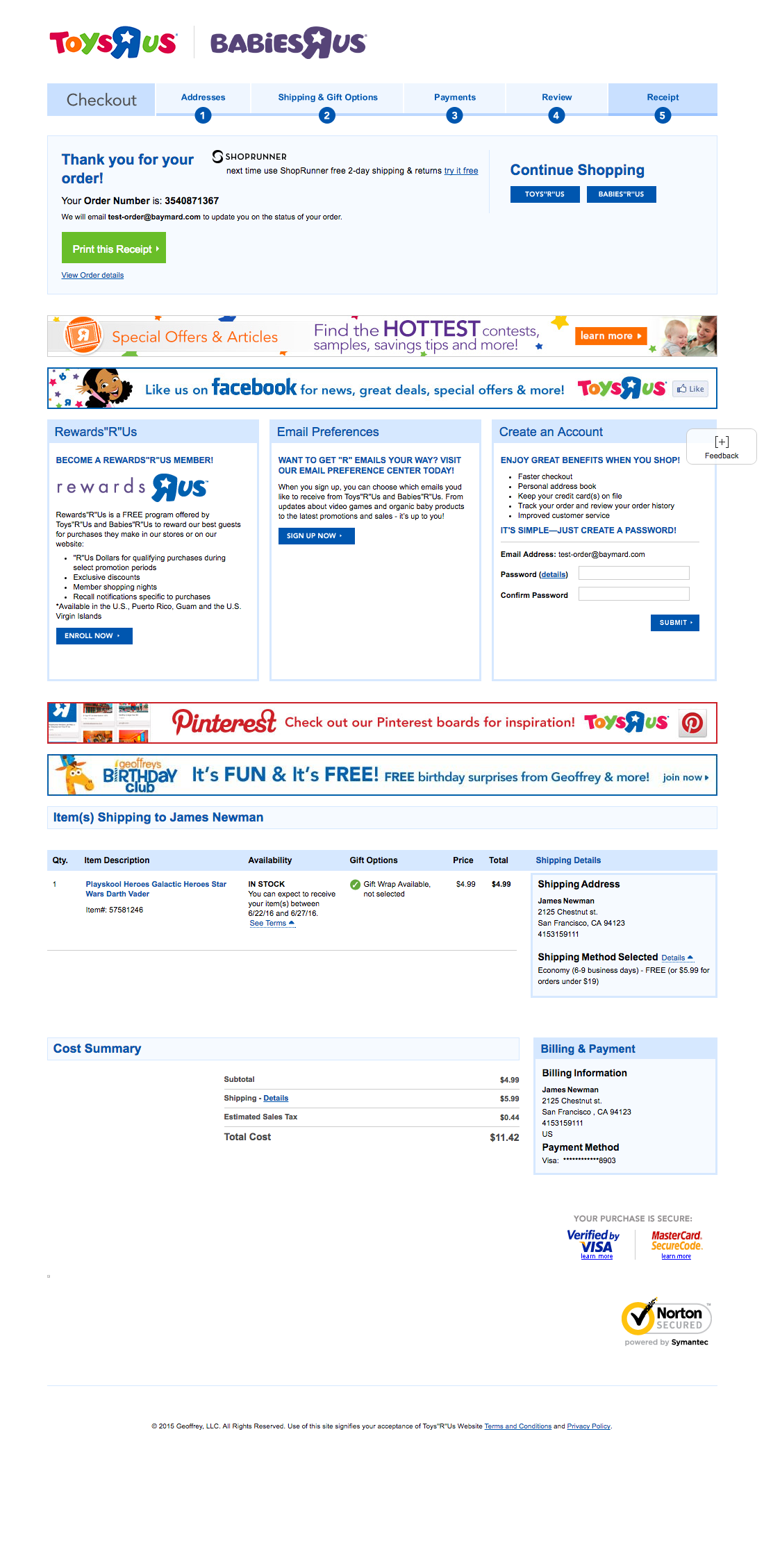 Toys'R'Us’ Receipt / Order Confirmation 654 of 656 Receipt / Order Confirmation Examples