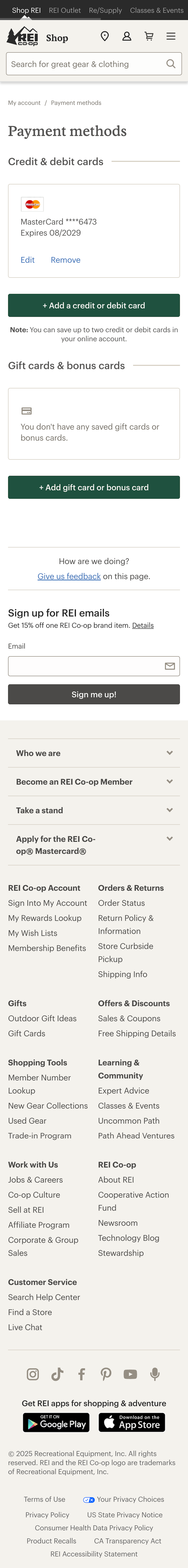 Mobile screenshot of REI