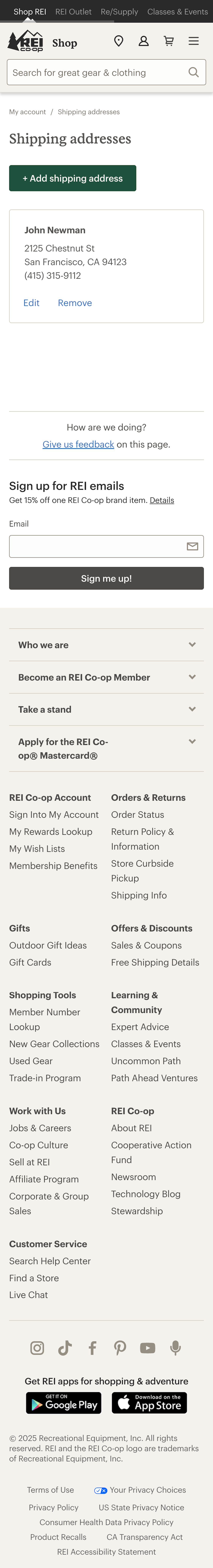 Mobile screenshot of REI