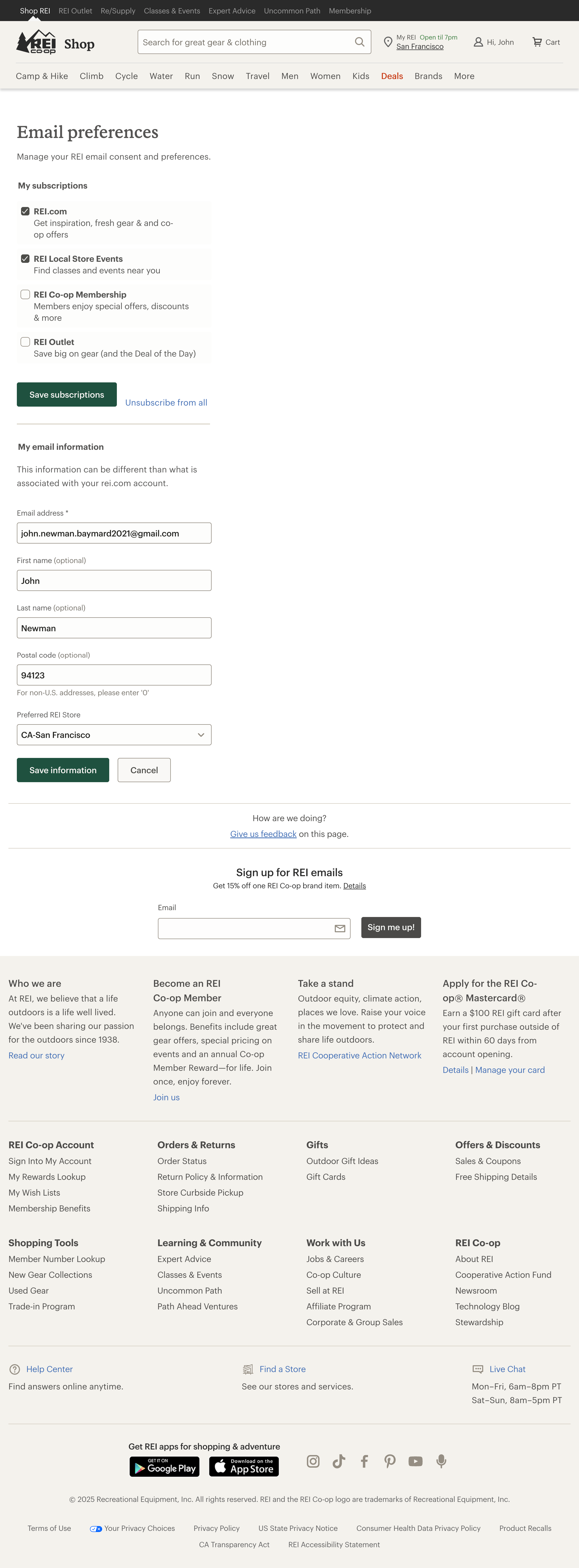 Desktop screenshot of REI