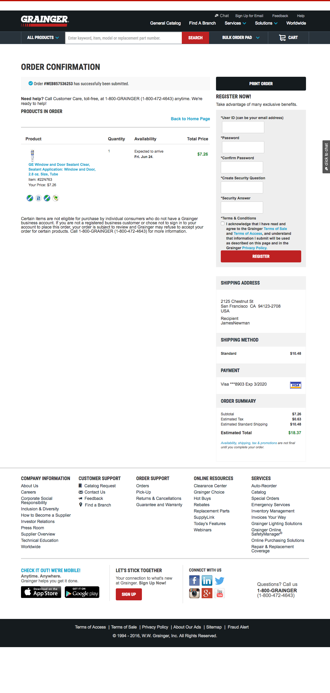 Grainger’s Receipt / Order Confirmation 575 of 656 Receipt / Order