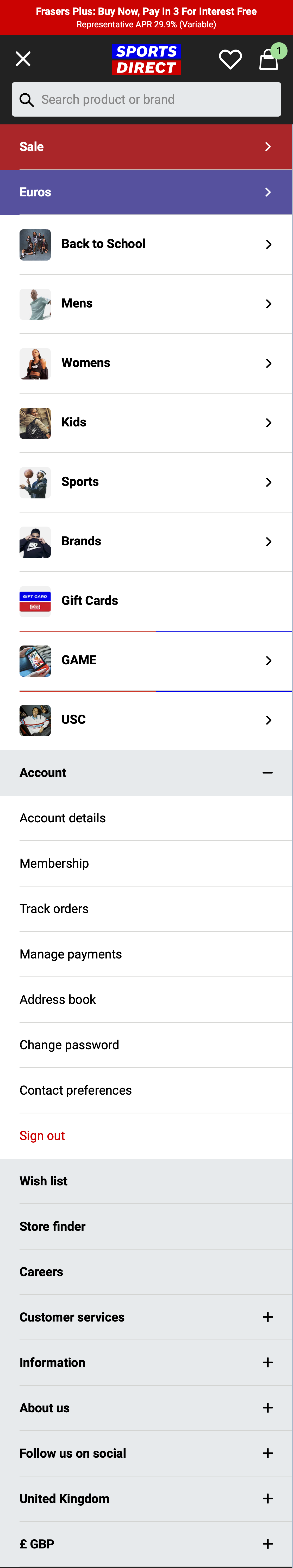 Mobile screenshot of Sports Direct