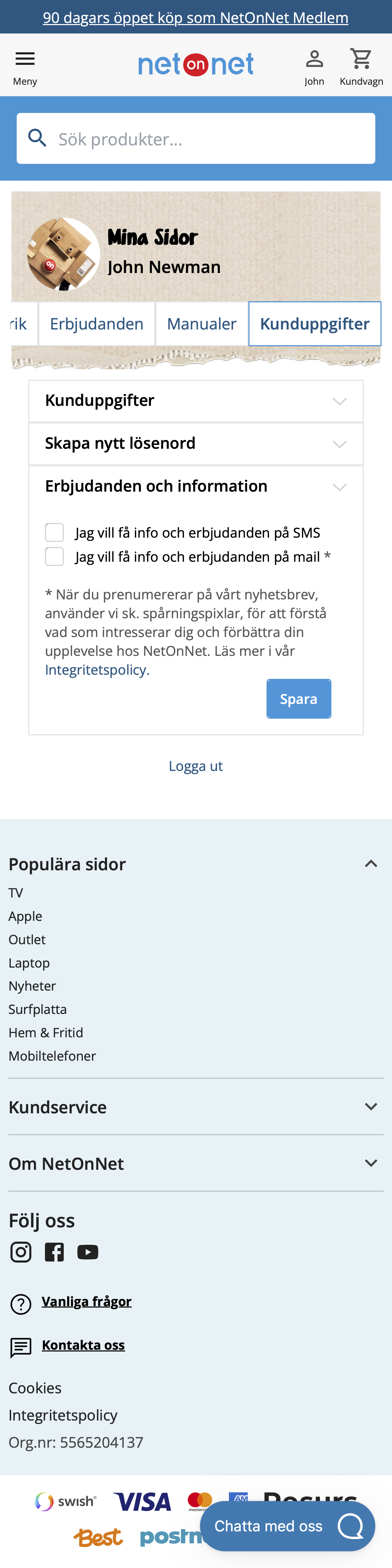 Mobile screenshot of Netonnet