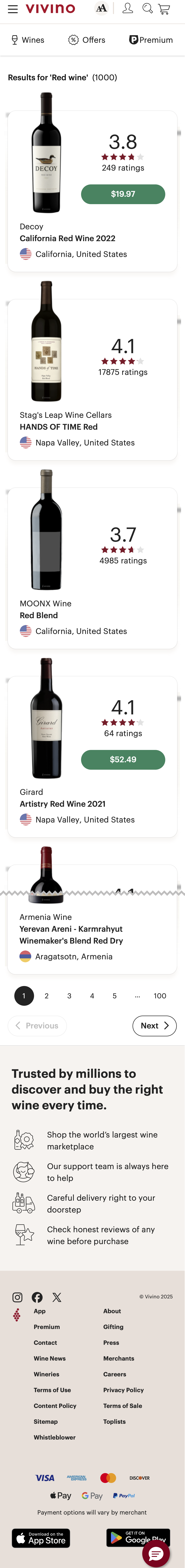 Mobile screenshot of Vivino