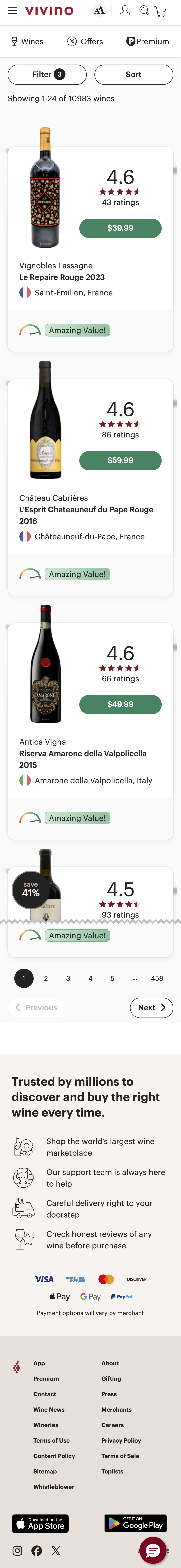 Mobile screenshot of Vivino
