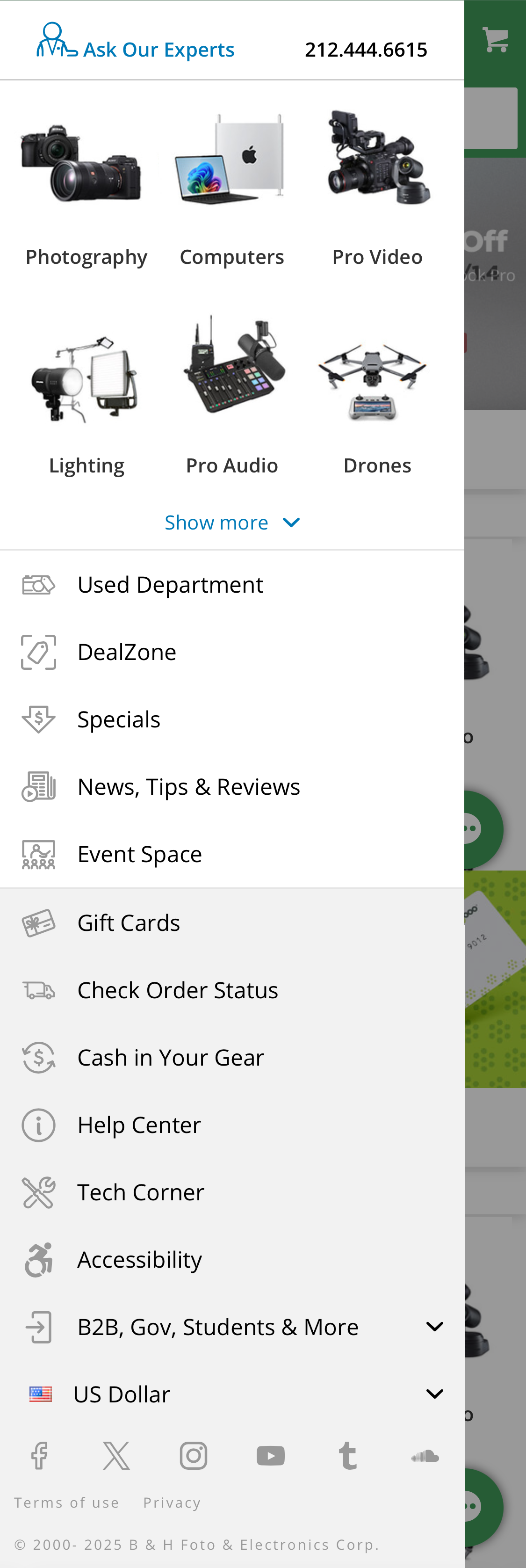 Mobile screenshot of B&H Photo